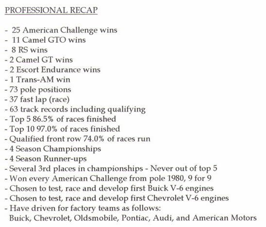 Gene Felton's racing resume